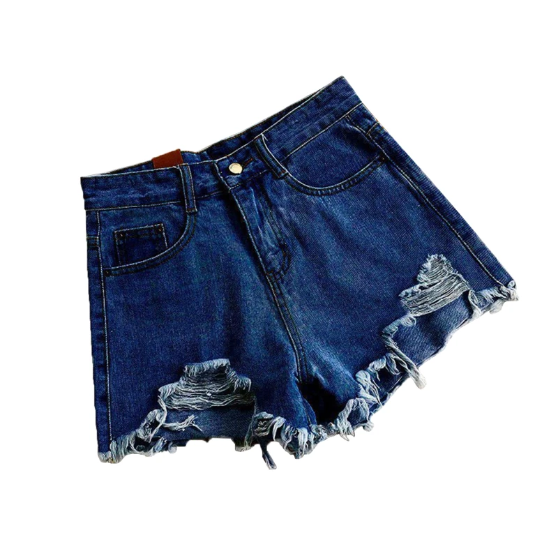 Korean Denim Shorts Women Summer Fashion Casual High Waist Ripped Jeans Pocket Tassel Y2K Hot Pants Streetwear Blue Trousers