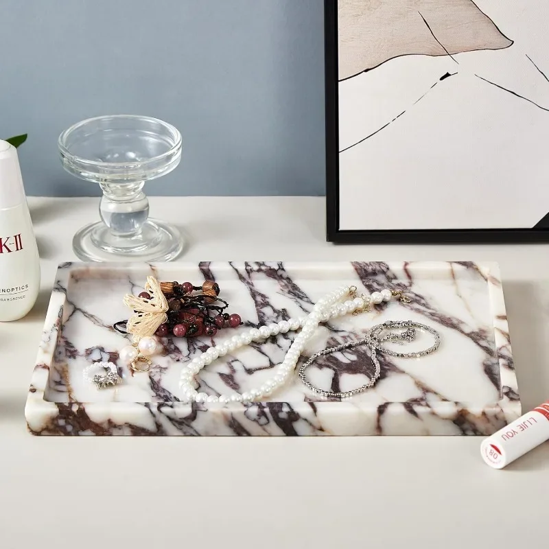 Natural Marble Tray for Bathroom Countertop, Vanity Tray Stone Storage Tray for Home Decor, 12"x8" Genuine Marble Bathroom 6