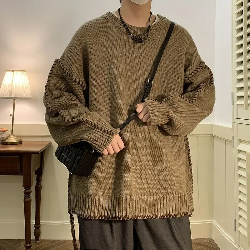 

American retro design hand threaded sweaters for men and women in autumn and winter loose thickened lazy style sweaters emo y2k