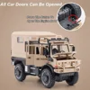 1:28 Benz Unimog Motorhome Toy Car Model Alloy Diecast Sound Light Pull Back Doors Opened Toys Vehicles Children Birthday Gifts 5