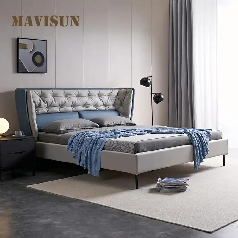 

Luxury Post Modern Italian Double Bed Fabric Technology Simple And Modern 1.8m Wedding Design Bed Bedroom Set Furniture Light