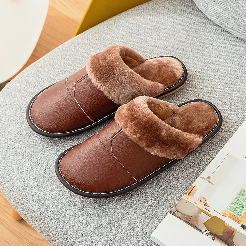 Warm Home Slippers Women 2024 New Waterproof Non-Slip Indoor Cotton Shoes Men Slippers Plush Warm Winter Couple Shoes