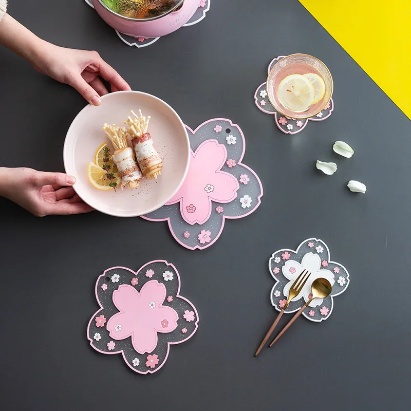 Table Mat Cherry Blossom Heat Insulation Pad Dining Table Mat Anti-skid Cup Pads Non-slip Coaster Kitchen Accessories Coasters