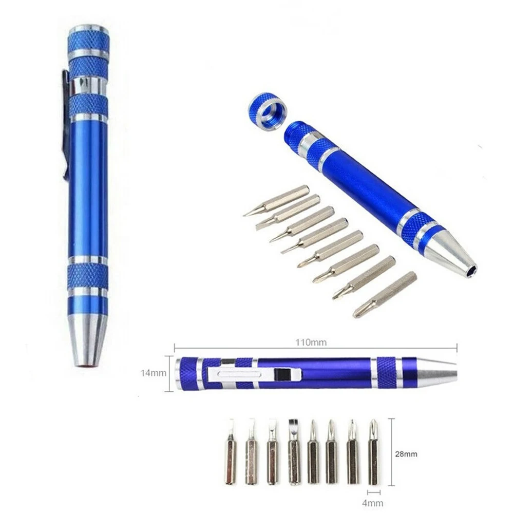 

New Practical Pen Style Screwdriver Diy Electronics Jewellery Laptop Mini Tool 10.7CM‍ 8 In1 8* Screwdriver Bits