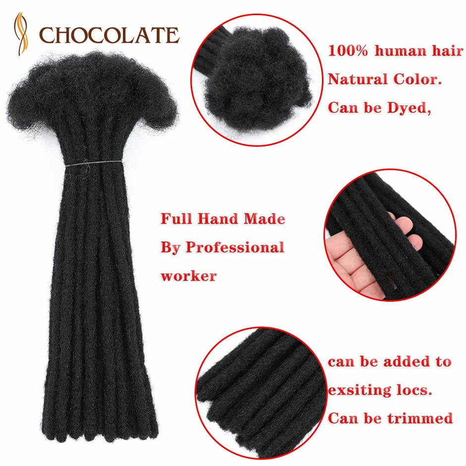 0.8cm Width Human Hair Dreadlock Extensions Human Hair Full Handmade Loc Dreadlocks for Men/Women 20 Inch human hair extensions