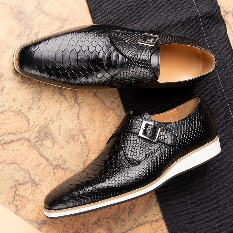 Casual Men Shoes New Fashion Genuine Leather Business Office Natural Handmade Comfortable Buckle Classic Monk Style Men's Shoe