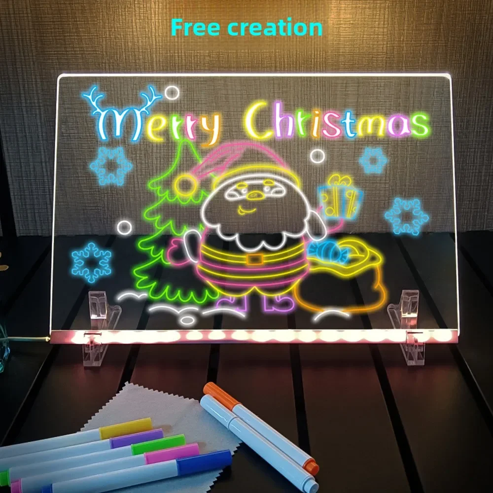 Tavolo da disegno a LED Wordpad luminoso Lavagna acrilica fai-da-te con penne colorate Lavagna per appunti a LED Lavagna giocattolo da disegno per bambini con luce notturna - immagine 3