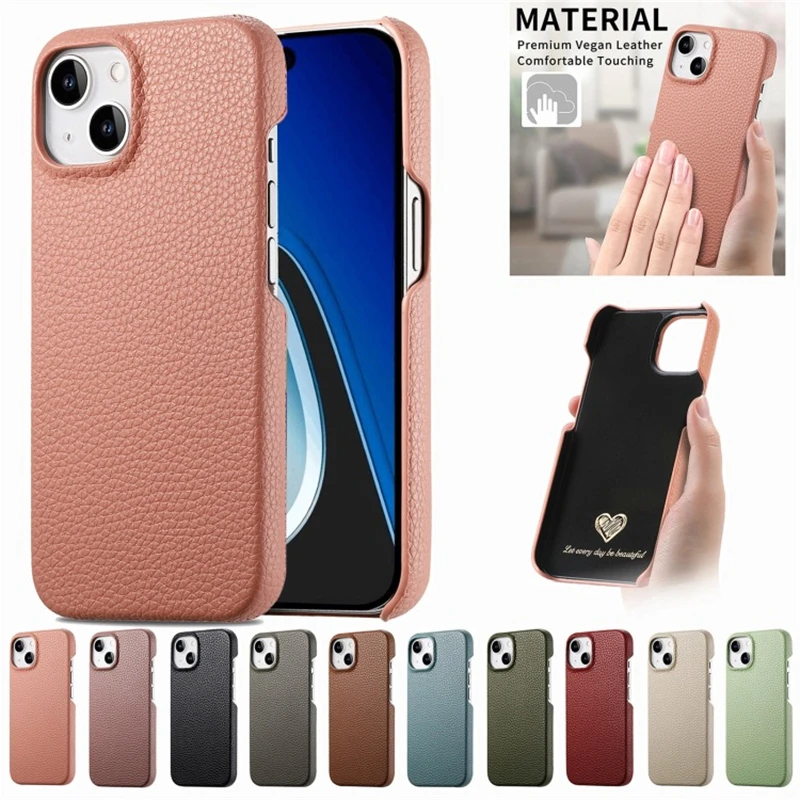 

Lychee Grain Skin Leather Case for iPhone 15 Pro Max 14 13 12 11 Pro MAX 15 Plus 13 Pro Shockproof Business Phone Case Cover