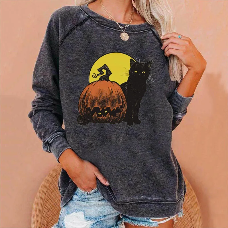 Cartoon Printed Female Vintage Round Neck Sweatshirts Autumn Women's Clothing Fashion Casual Long Sleeve Loose Tops Pullovers