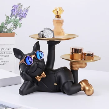 Sculpture de table bouledogue avec palette, décor de sculpture en résine, artisanat d'entrée, bonbons, fournitures domestiques pour la maison, salon, soleil 1