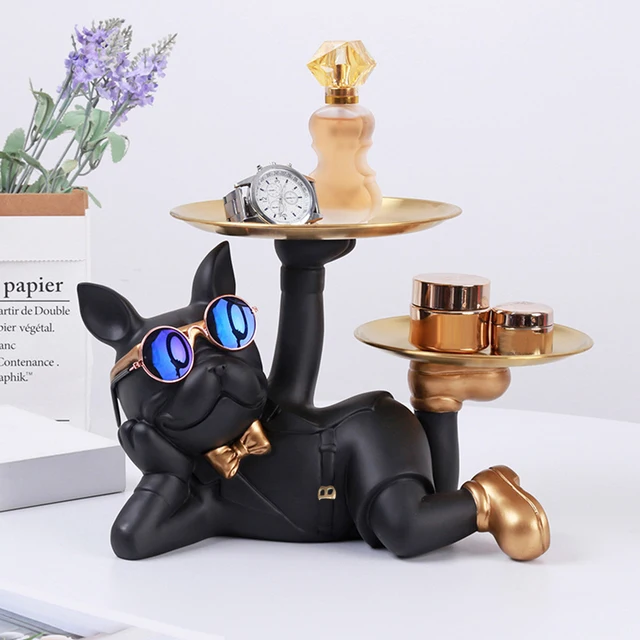Sculpture de table bouledogue avec palette, décor de sculpture en résine, artisanat d'entrée, bonbons, fournitures domestiques pour la maison, salon, soleil 1