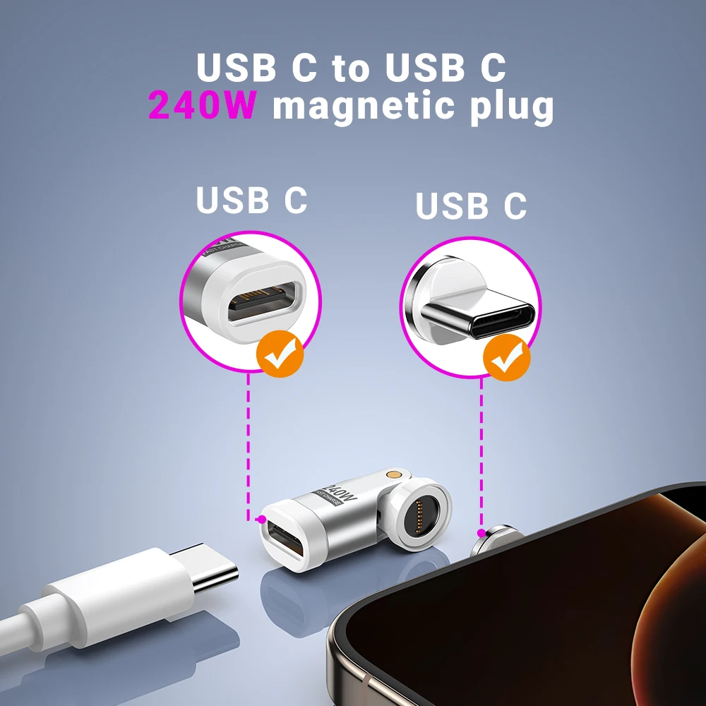 AUFU 9Pin Magnetic USB C Adapter 240W USB C to Type Fast Charging Female Converter for iPhone 16 15 Laptop Macbook Samsung