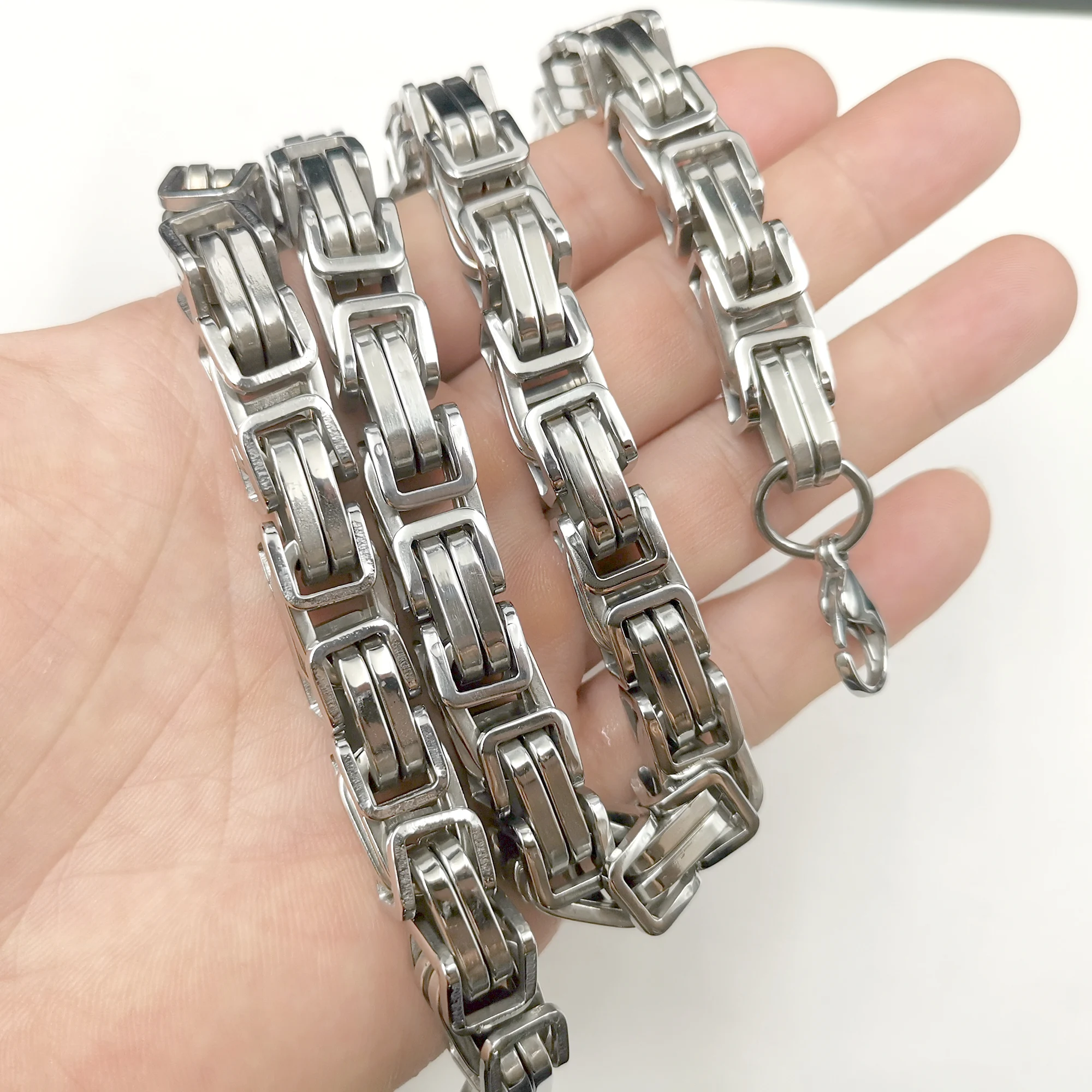 

8/12/15mm 24inch Huge Silver Byzantine Chain Necklace For Mens Cool Jewelry Stainless Steel Necklaces