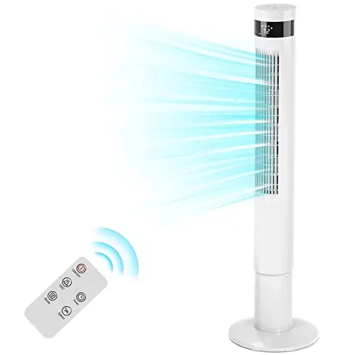 

43-inch Portable Electric Shaking Fan Silent Cooling Remote Control Vertical Bladeless Floor Fan 3-Speed Wind Mode Timer-White