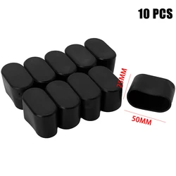 10-Pack Oval Rubber Chair Leg Caps - Floor Protectors (Black 25x50mm)
