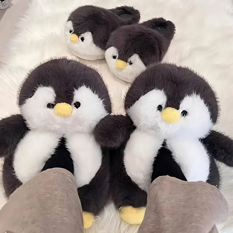 Lovely Cartoon Penguin Slippers Woman Home Keep Warm Shoes Winter