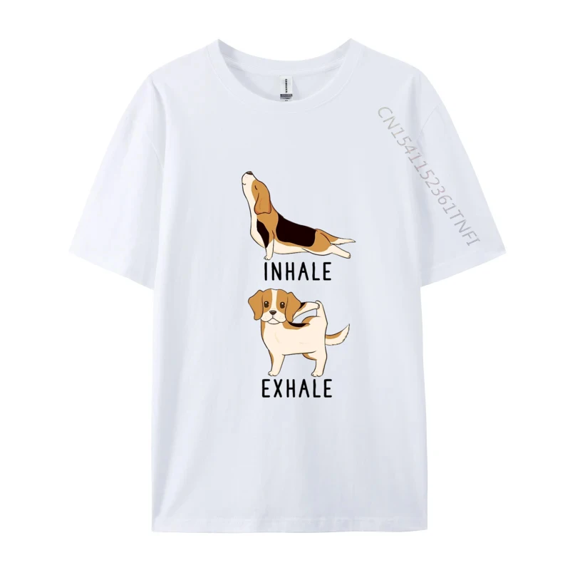 High Quality Inhale Exhale Beagle Yoga Geek Tshirts Round Neck Combed cotton Student Tops Shirts Tshirts VALENTINE DAY Inhale Exhale Beagle Yoga white
