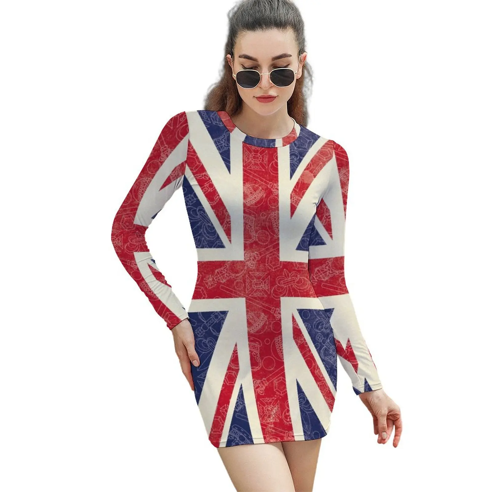 

Union Flag Long-Sleeved Sheath Dress women's elegant loose dresses dress korean style