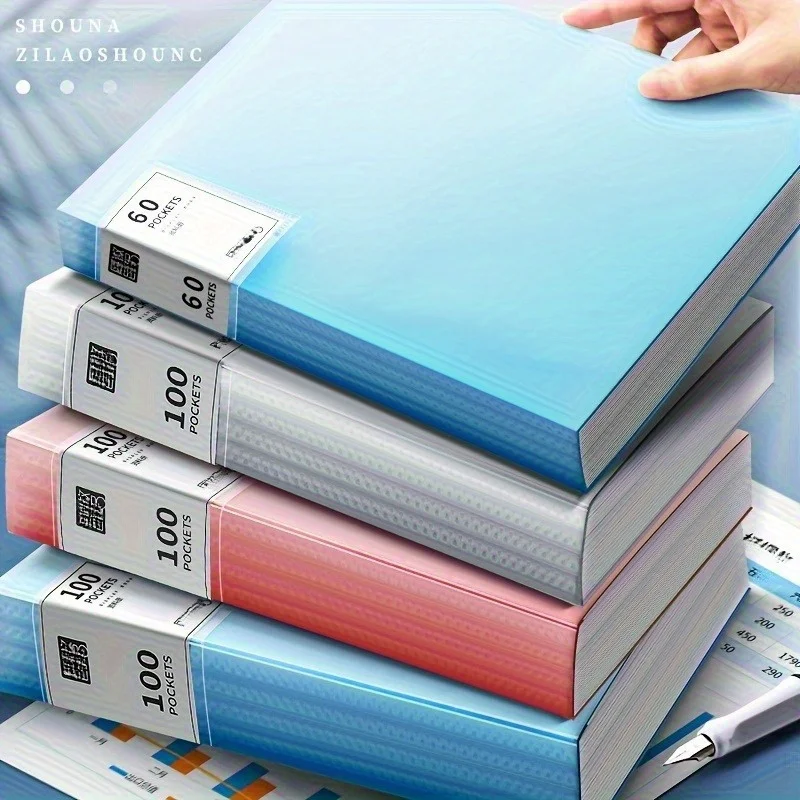 1Pc A4 투명 플라스틱 파일 폴더, 다중 페이지 데이터 가방 사무실 연구 문서 케이스 내구성 있는 레이어드 인서트 아카이브