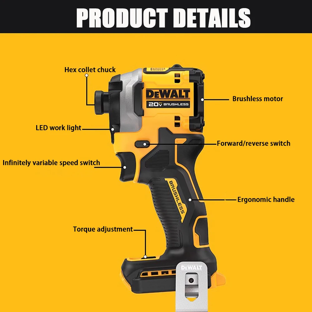 DEWALT DCF887N 무선 임팩트 드라이버, 205N.m 토크 브러시리스 모터 전기 렌치 도구, DEWALT 20V 배터리용