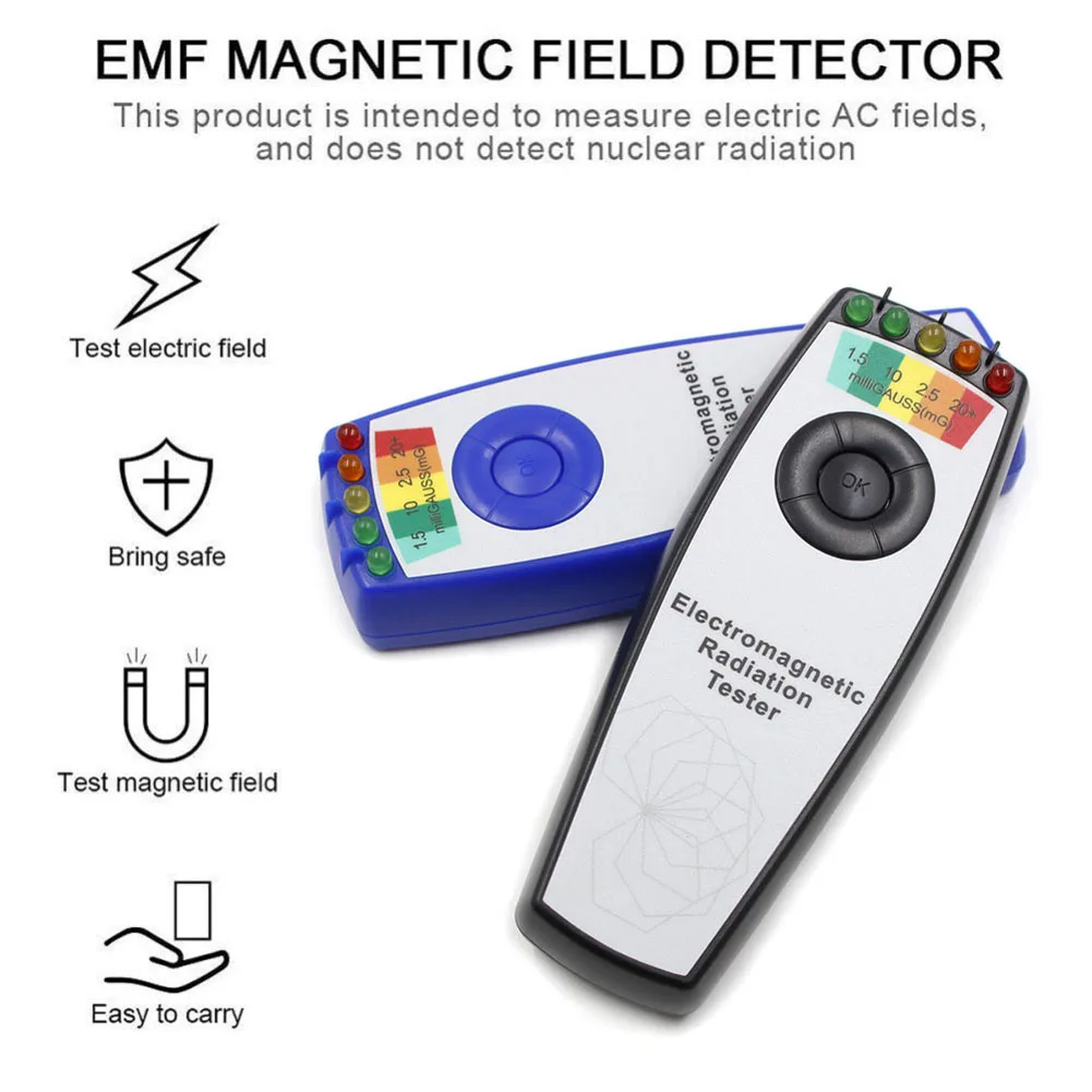 KII K2 Electromagnetic Field EMF Gauss Meter Ghost Hunting Detector Portable EMF Magnetic Field Detector 5 LED Gauss Meter
