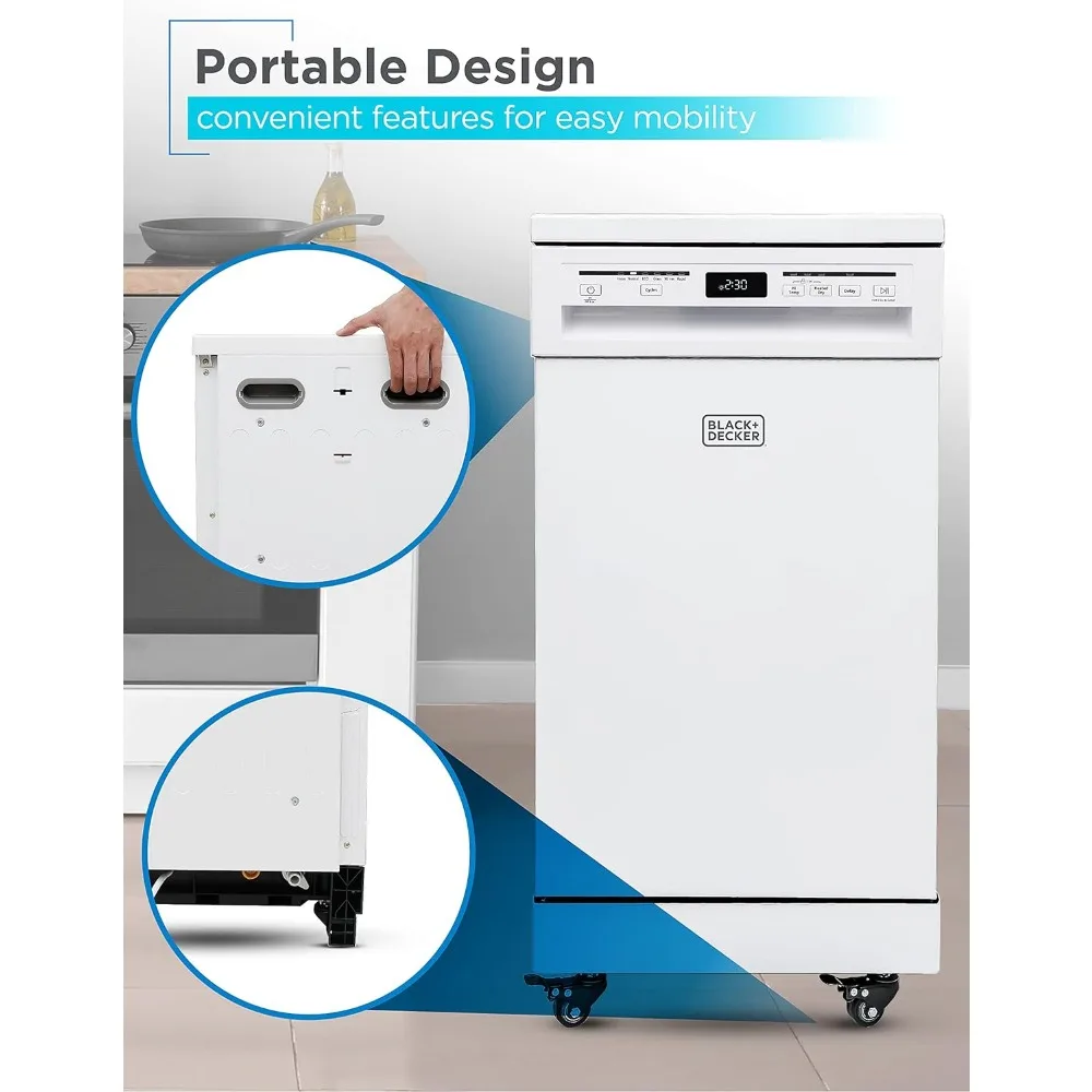18&rdquo; Portable Dishwasher, Compact Dish Washer with 8-Place Setting Capacity, Stainless Steel Tub, 6 Wash Programs