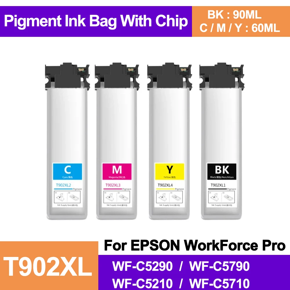 T902 902 XL T902XL Pigment Ink Bag With Chip For Epson WorkForce Pro WF ...