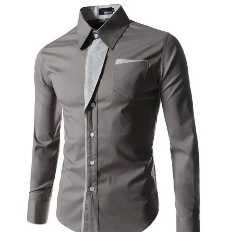 2023 New Spring and Autumn Fashion Simple Polo Collar Spliced Stripe Print Casual Long Sleeve Korean Slim Fit Men's Shirt