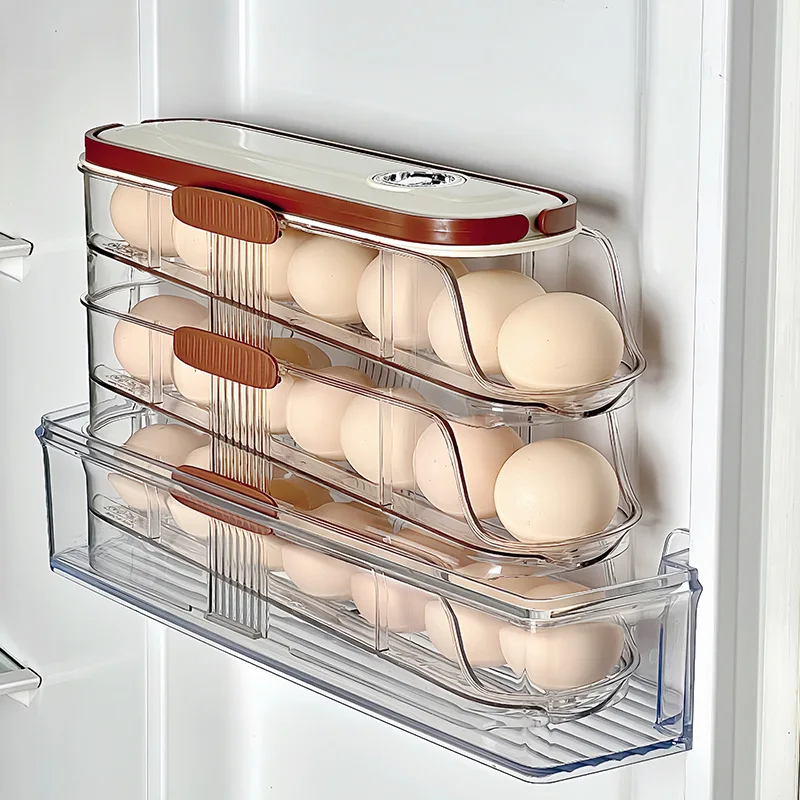 1 pcs egg storage box automatic rolling refrigerator egg rack storage handheld stackable egg refrigerator side door Storagerack 2