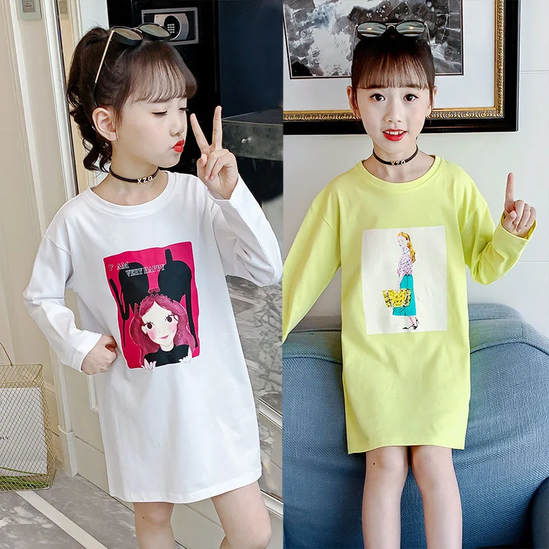 

2023 Korean Spring Autumn Children Printed O-neck Top Girl Tops Long Sleeved Pullover Sweaters Clothes Elementary Girl Tops