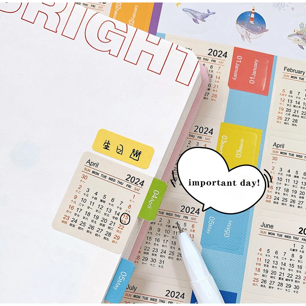  TEHAUX 25 Sets Calendar Index Sticker 2023 Monthly