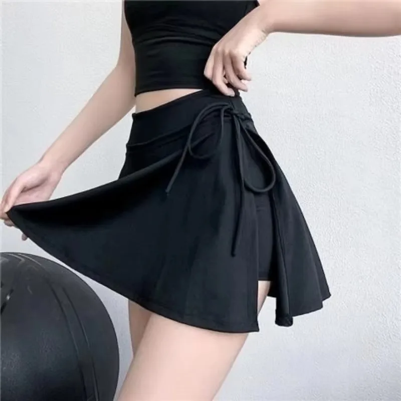 Sports Yoga Skirt Badminton Tennis Skirt Pants Half-body Quick Drying Pocket Side Split Strap Pants For Outwear
