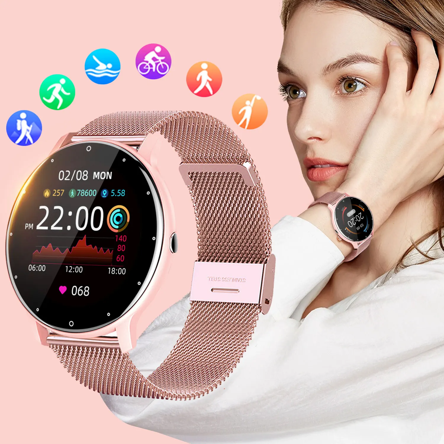 

Full Touch Screen Sport Fitness Watch IP67Waterproof Bluetooth For Android Ios sleep monitoring Heart Rate Monitor Smartwatch