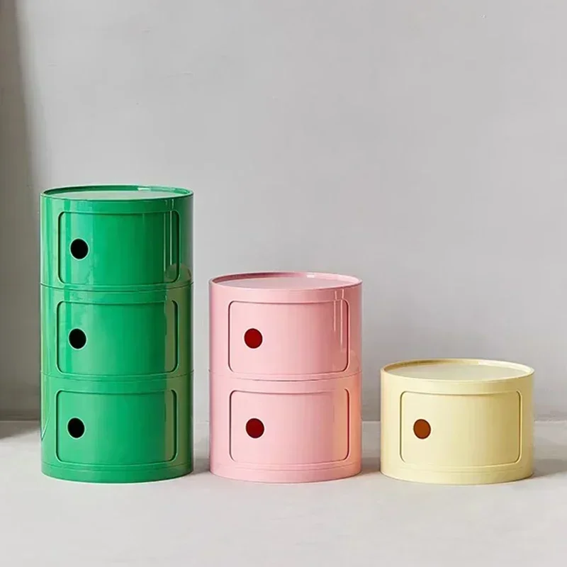 Living Room Sofa Side Bedside Nightstands Set Round Storage Plastic Furniture