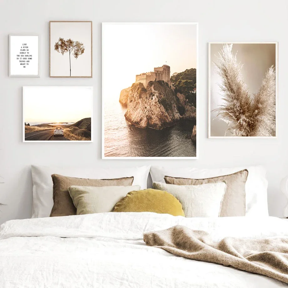 Grass Bridge Beach Sunset Wall Art Poster Scandinavo Nature Landscape Canvas Painting Nordic Print Home Decor All'Ingrosso