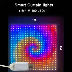 Smart RGB LED Curtain Fairy Lights with Bluetooth App Control - DIY Music-Activated Party & Bedroom Decor Lighting (USB-1x1m 400LEDs)