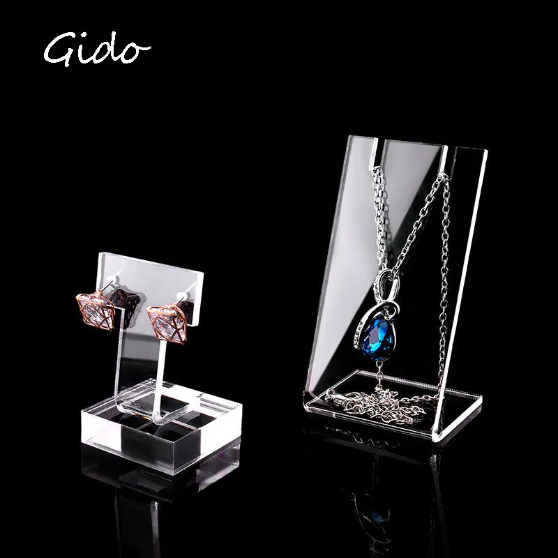 Exquisite Acrylic Rack Diamond Silver Necklace Holder Jewelry Mini Earrings Lshaped Display