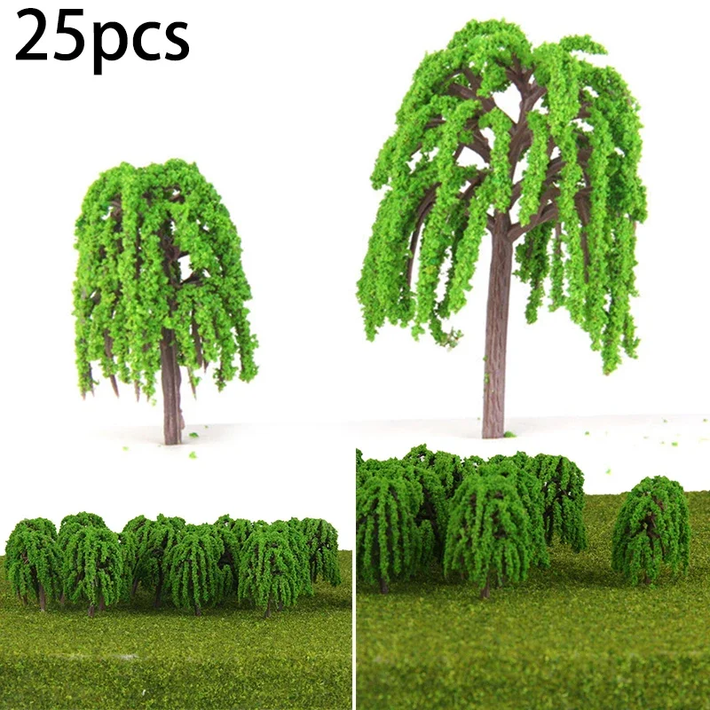 25pcs 5.5cm Willow Trees Model 3D Landscape Decoration Model Trees Train Park Railway Architecture Scenery Landscape Miniature