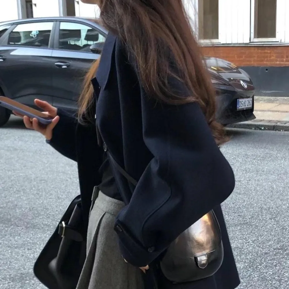 Women\'s Fall Winter Vintage Wool Blended Trench Coat Jacket Lapel Collar Single Breasted Woolen Overcoat Outerwears 2023