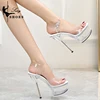 2023 Sexy Super High Heels 15CM Stiletto Girls Shoe for Party Club Stripper Platform Sandals Transparent Crystal Pole Dance 1