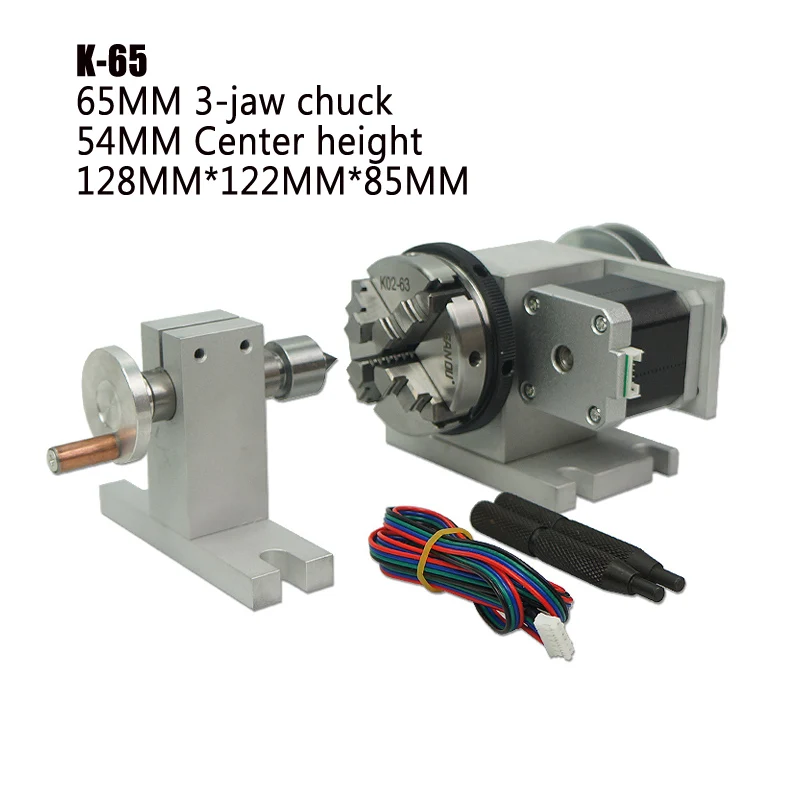 

Tailstock and CNC Rotary A Axis 4th Axis 65MM 3-jaw Chuck for CNC Router Engraver Milling Machine