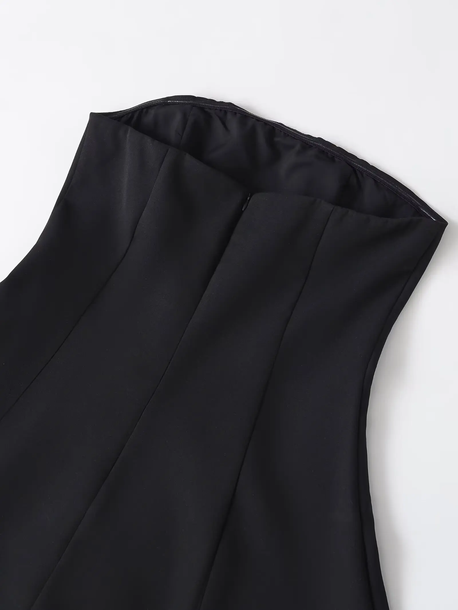 HH Damen Sommer Elegantes Mode-Trägerloses Schwarzes Schmales A-Linien-Kleid mit Reißverschluss, Sexy Rückenfreies Performance-Party-Minikleid – Detail 9