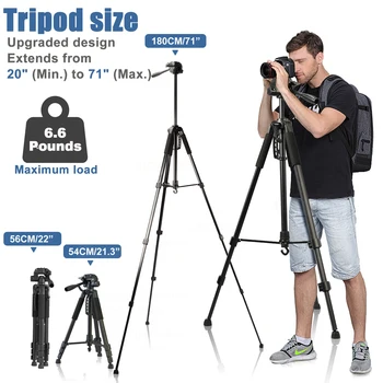 Treppiede fotografico treppiede per telefono cellulare da 180cm treppiedi per fotocamera leggeri per Xiaomi HUAWEI iPhone per Video/DSLR/Canon