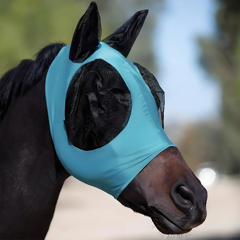 Anti Fly Stretchy Knitted Mesh Mask Ear Protection Mesh Fly Mask Hood Breathable Ear Masks Protector Anti-Worms for Horse Riding 2