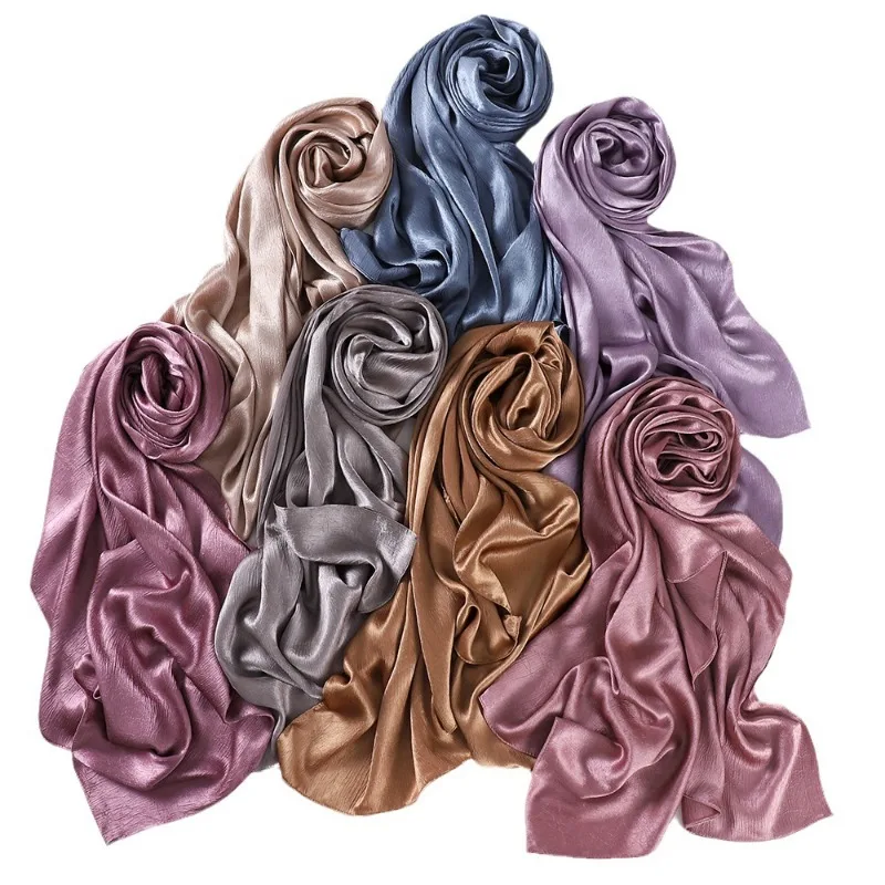 Women Hijabs Fashion Turban Lady Scarf New Simulation Silk Smooth Satin Turban Women's Shawl Head Cover Headscarf Solid Color
