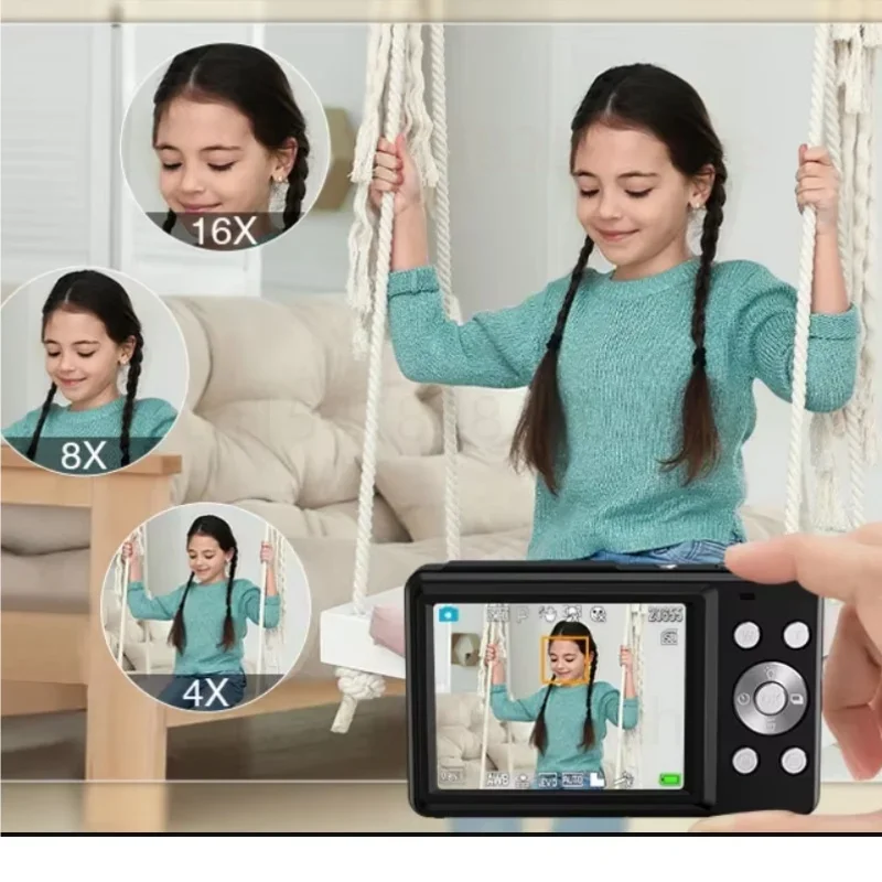 1080P 2.4 Inch Mini Digital Camera Rechargeable Video Recorder 16x Zoom Compact 44MP Small Camcorder for Kids Beginner Cam Gifts 6