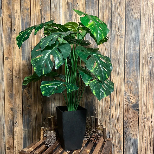 Palmera Artificial grande de 90-120cm, plantas falsas tropicales, hojas de  palmera de plástico verde, rama de árbol Monstera grande para decoración  del jardín del hogar - AliExpress