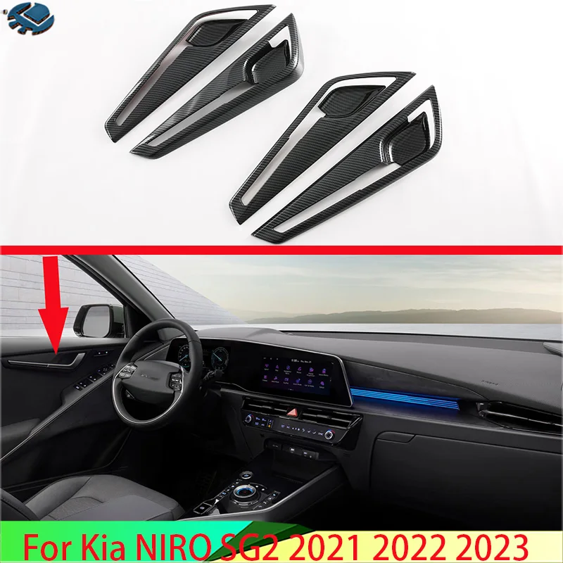 

For Kia NIRO SG2 2021 2022 2023 Carbon fiber style Inner Door Handle Cover Catch Bowl Trim Insert Bezel Frame Garnish