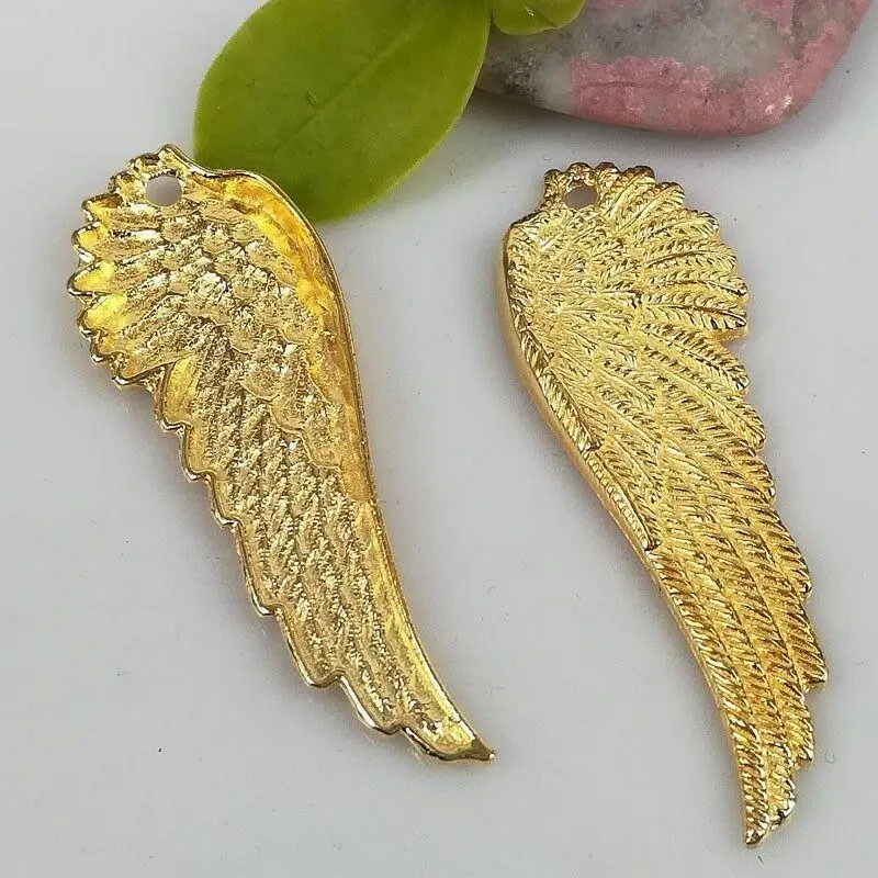 4PCS  51.2*17.3mm shinny gold color crafted right wing design charms h0481