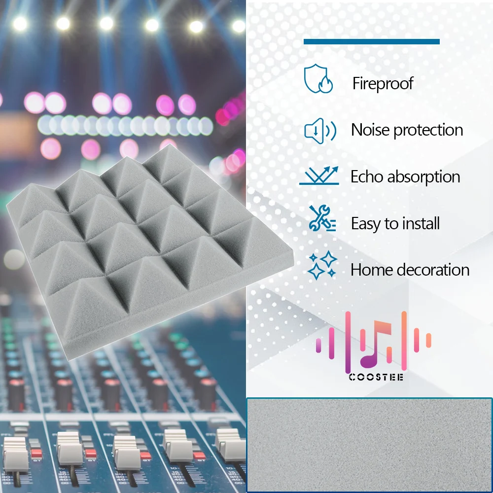 Sound Absorbing Wall Panel 6/12/24Pcs Acoustic Foam Self Adhesives Decor Studio Echo Canceling Treatment For Game Room Cinema soundproof foam
